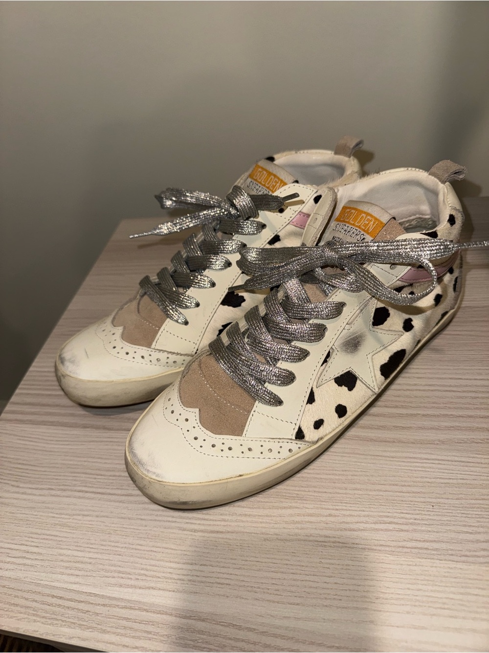 Golden Goose Ladies 39 White Cow Hide Sneakers with Silver Laces